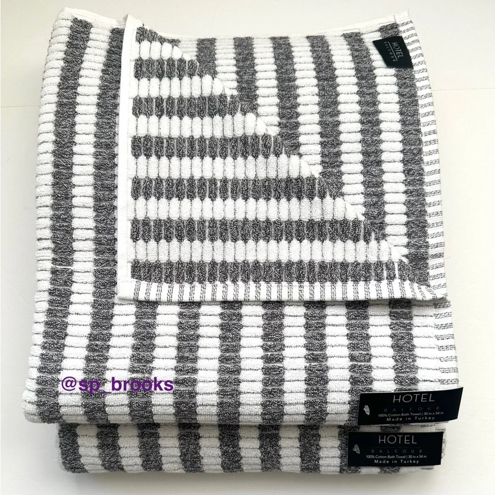 🎁6PC Hotel Balfour Bath Towel Set - Cotton Textured Off White and Heather Gray